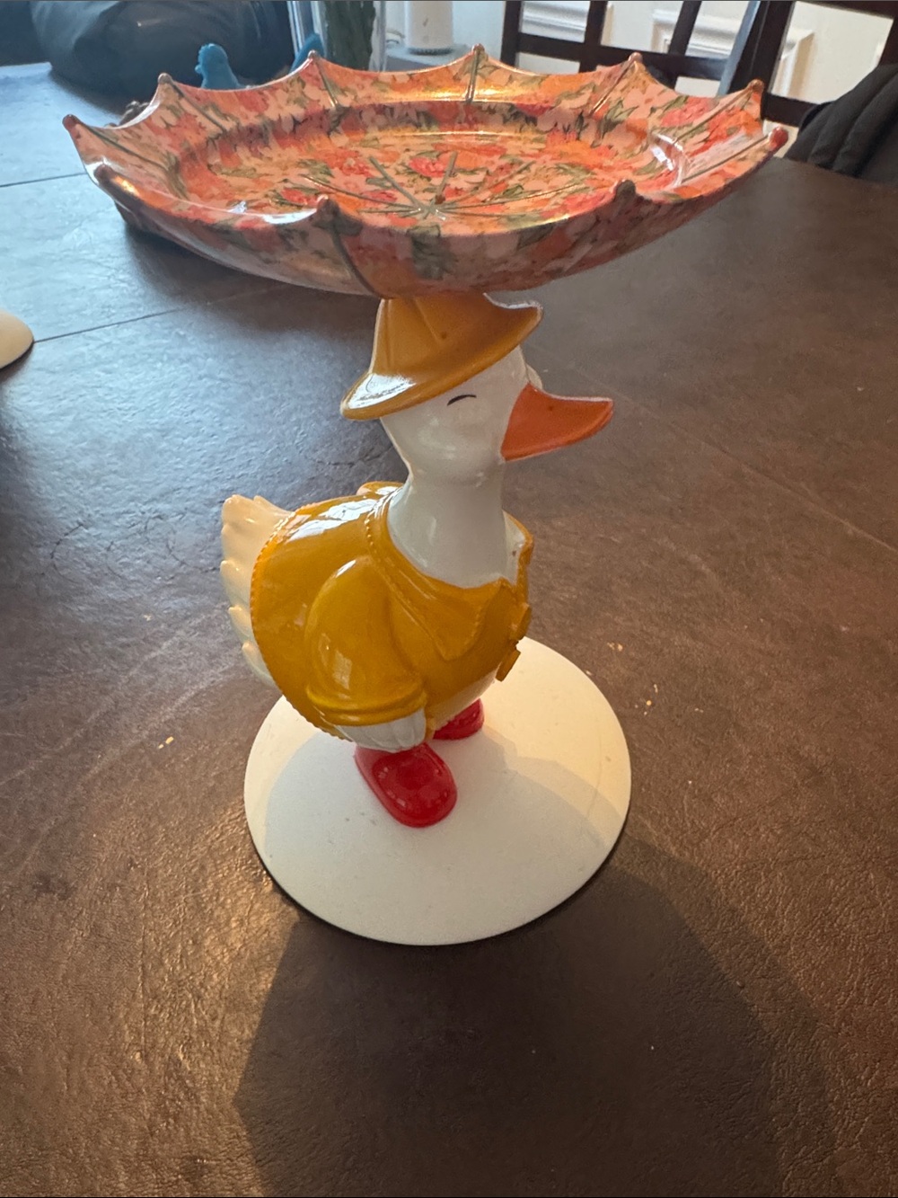 Bath & Body Works 8" Silly Goose w Floral Umbrella 3-wick Candle Holder Pedestal